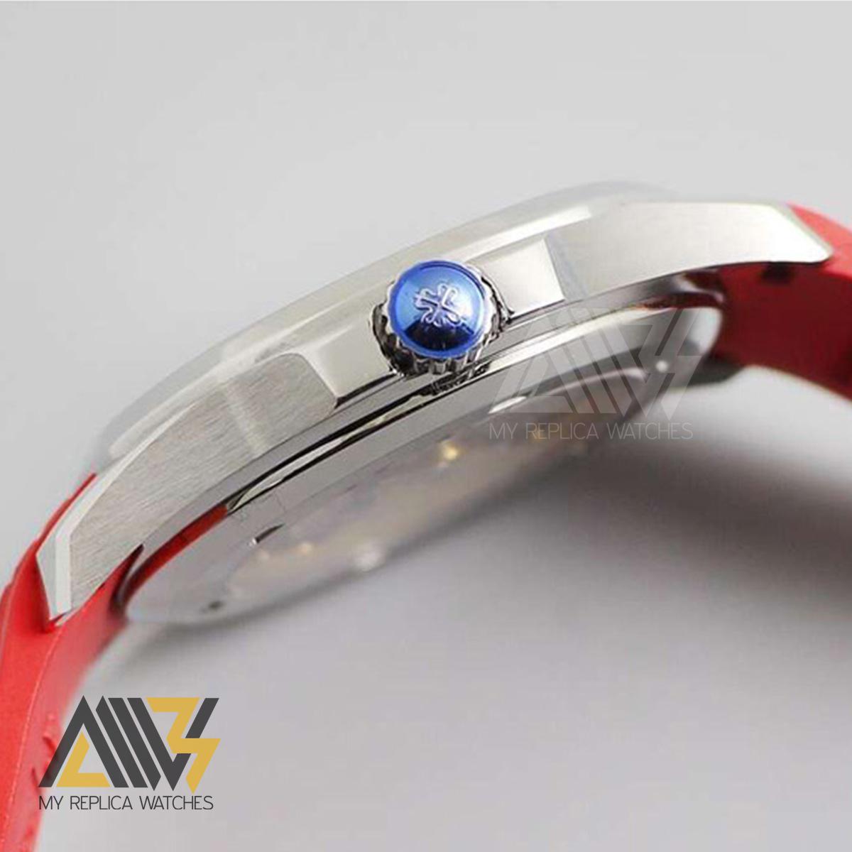 Aquanaut Jumbo 5167A-012 Singapore Edition Stainless Steel Case ZF 1:1 Best Edition Red Second Hand on Red Rubber Strap 324CS Clone (Correct Thickness)